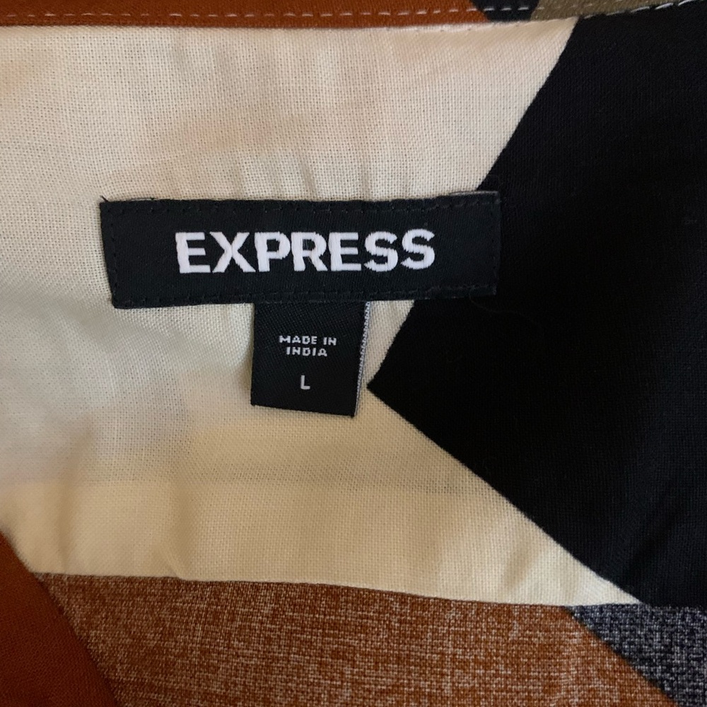 Express Brown Cream Gray Black Men Shirt - Picture 5 of 5